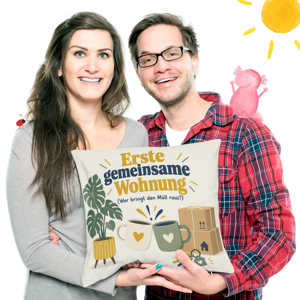 Lustiges Kissen zur ersten gemeinsamen Wohnung mit Kaffeetassen|p:2012826|h:6bf11984693467b301e6568994012035