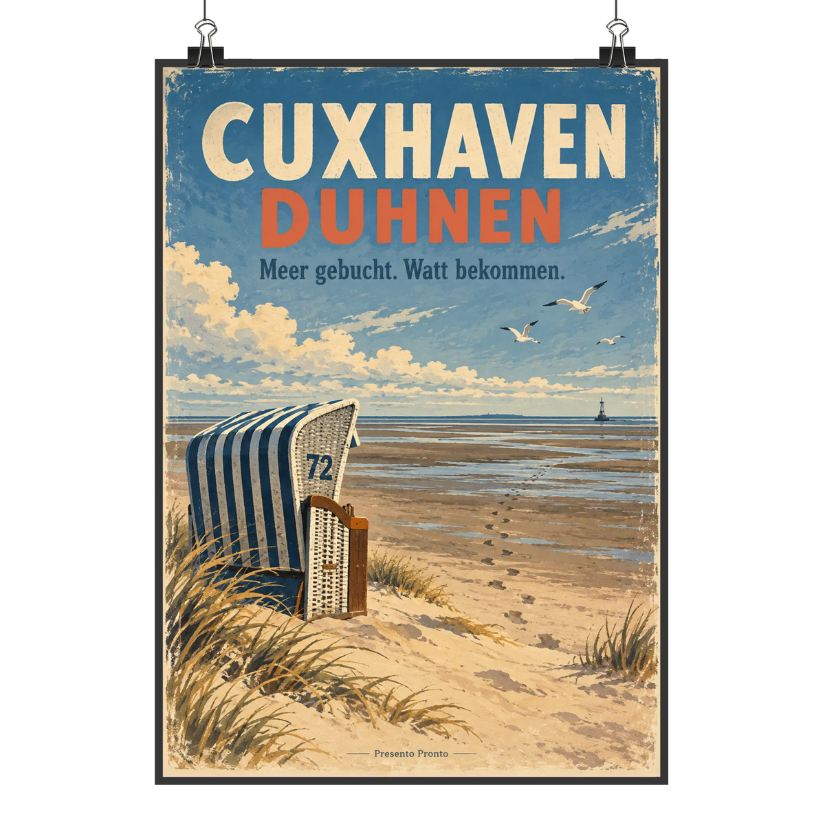 Lustiges Cuxhaven-Duhnen Poster mit leerem Strandkorb|p:2012851|h:916053d02b5741da92178aa2a492b74a
