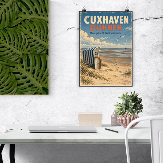 Lustiges Cuxhaven-Duhnen Poster mit leerem Strandkorb|p:2012851|h:bd9c8e710bad3c769a1ef1a5fbadc01e