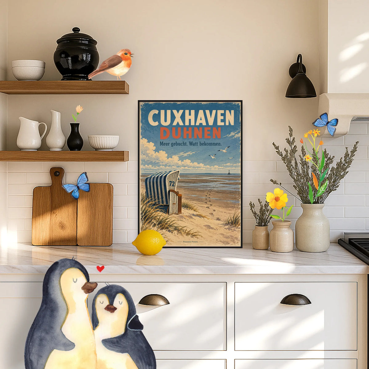 Lustiges Cuxhaven-Duhnen Poster mit leerem Strandkorb|p:2012851|h:ad51f0b91da55b5f4f1761b8433a4177