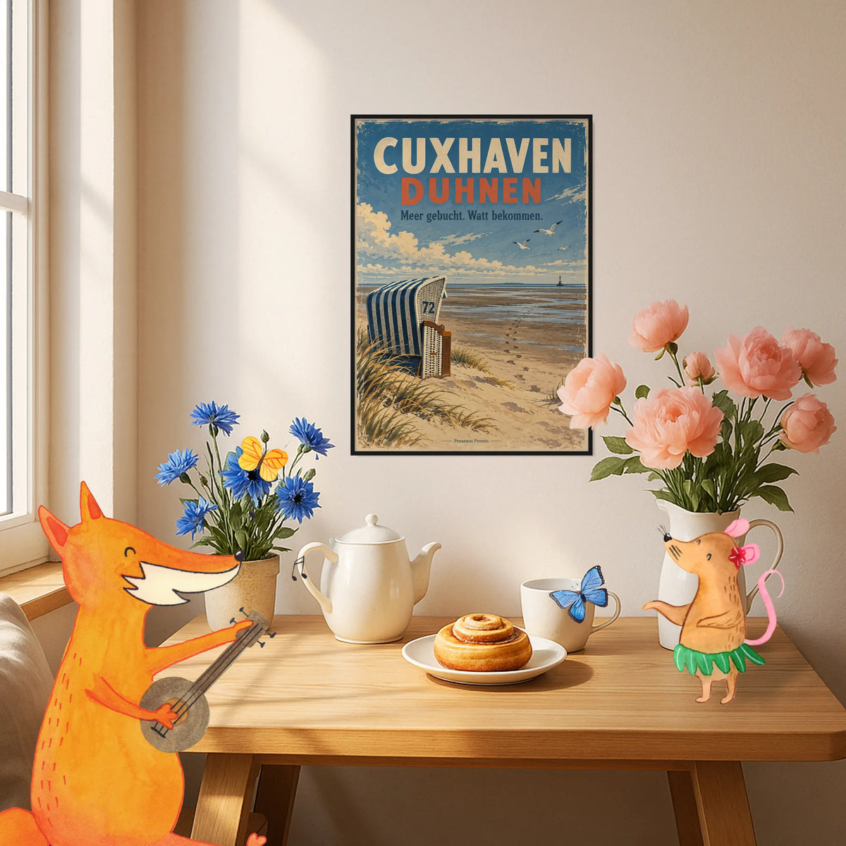 Lustiges Cuxhaven-Duhnen Poster mit leerem Strandkorb|p:2012851|h:00c99a9f6a941da36ca088824931390c