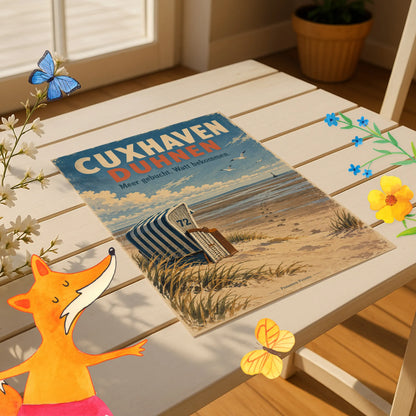 Lustiges Cuxhaven-Duhnen Poster mit leerem Strandkorb|p:2012851|h:5a0dc6ace91867c07d2c79fe2660ef6c
