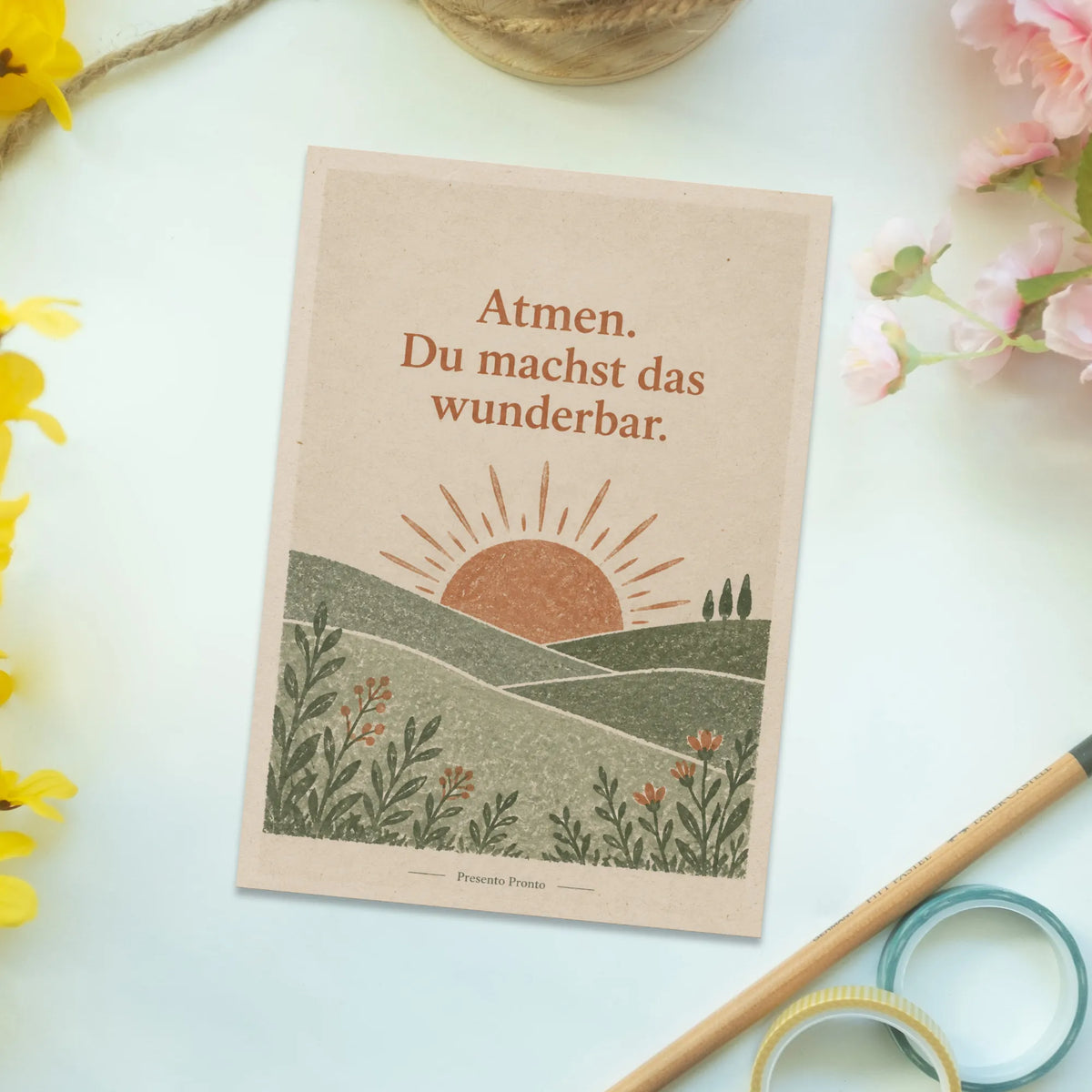 Beruhigende Postkarte zur Aufmunterung mit aufgehender Sonne|p:2012961|h:25a32f188217ccd0e5fcbb56043ecaf0