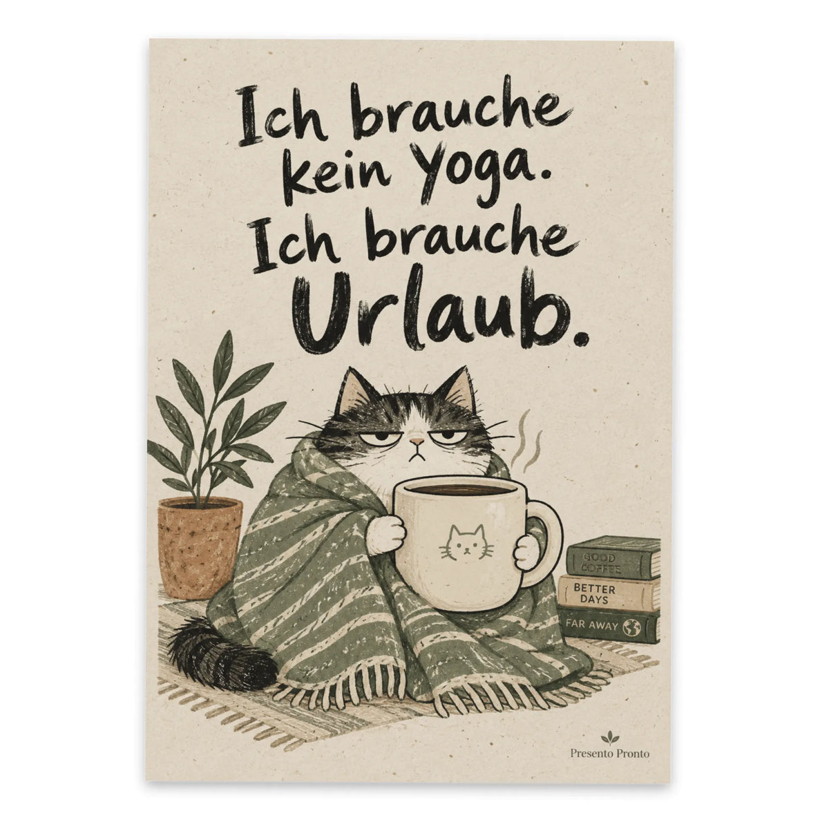 Lustige Urlaubspostkarte mit Katze und Kaffee|p:2012962|h:691d821289af969f6ca7ea3e6be1947c