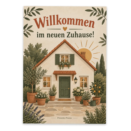 Herzliche Topseller Postkarte für Familie mit gemütlichem Haus|p:2012985|h:b5bfe496d16b6e82d480076963bd4ede