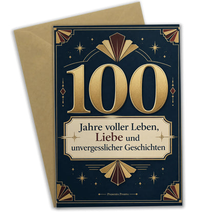 Elegante Glückwunschkarte zum 100. Geburtstag mit goldenem 100-Schriftzug|p:2012991|h:1c087bdf59178438c8a52ead131c90a9