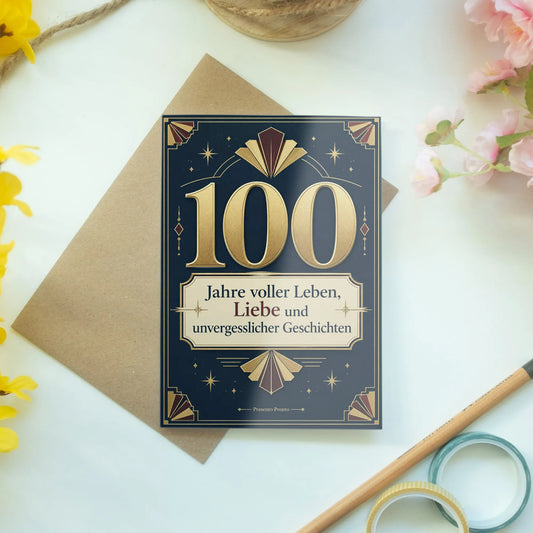 Elegante Glückwunschkarte zum 100. Geburtstag mit goldenem 100-Schriftzug|p:2012991|h:a23c93d008afacf0d4691de10412bf4b