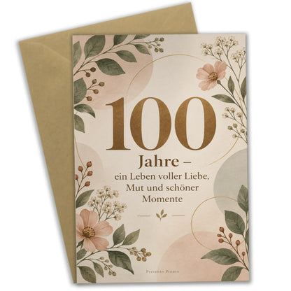 Emotionale Glückwunschkarte zum 100. Geburtstag mit Wildblumen|p:2012993|h:6acd839fe504d564bc0b5ac0a48e71e9