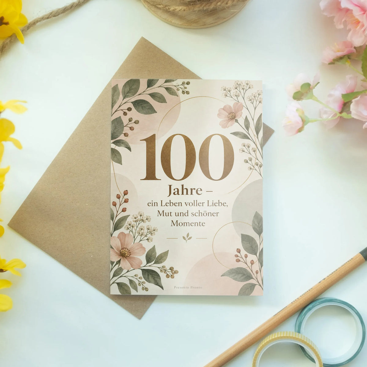 Emotionale Glückwunschkarte zum 100. Geburtstag mit Wildblumen|p:2012993|h:ab5446e46328b3e79bb649b5b54d9632
