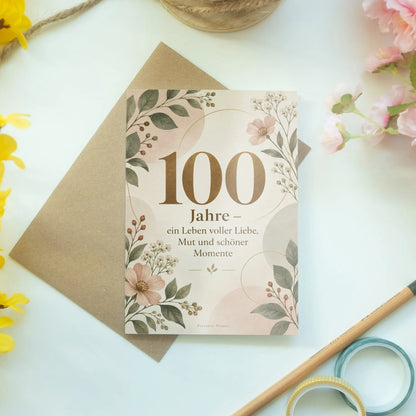 Emotionale Glückwunschkarte zum 100. Geburtstag mit Wildblumen|p:2012993|h:ab5446e46328b3e79bb649b5b54d9632