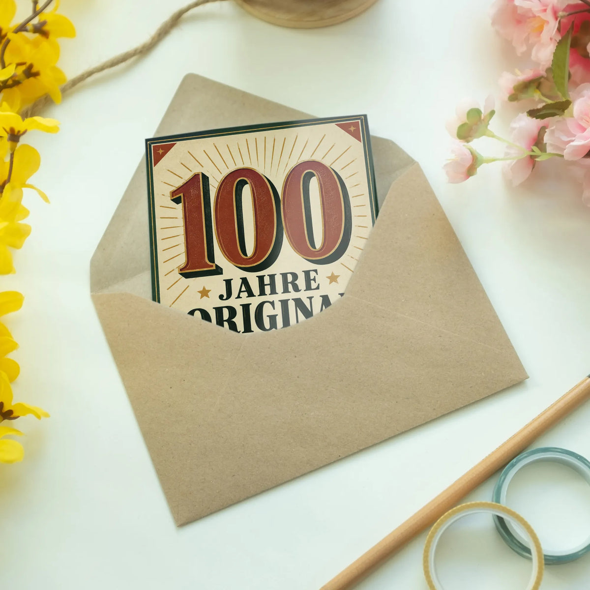 Zeitlose Glückwunschkarte zum 100. Geburtstag mit 100-Schriftzug|p:2012994|h:654daa8da9e357c4860c23f3ffc98794