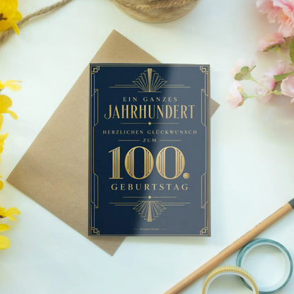 Elegante Glückwunschkarte zum 100. Geburtstag in Marineblau und Gold|p:2012996|h:01dc768a94d7a435b93c9606d7a79cd0