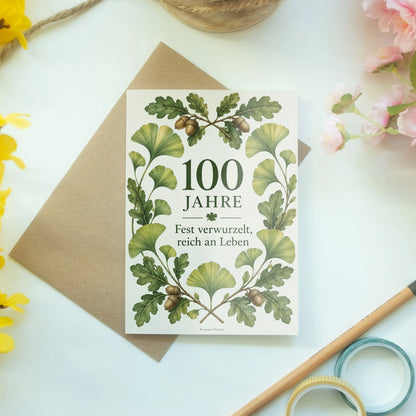 Elegante Glückwunschkarte zum 100. Geburtstag mit Ginkgo|p:2012998|h:cf7de0674c27569d6e6325c5291d67f6