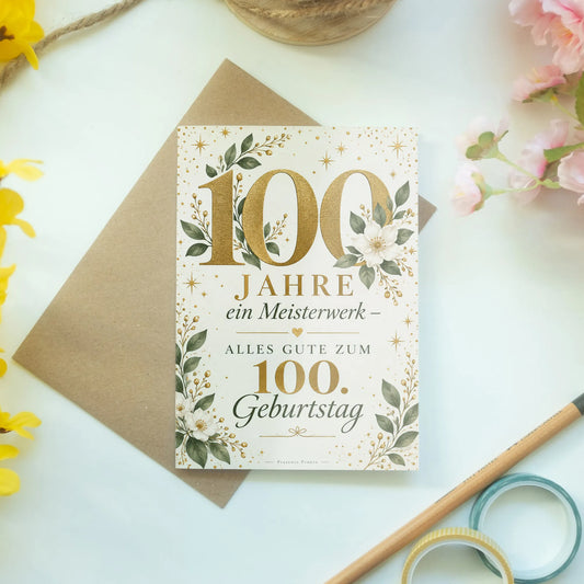 Festliche Glückwunschkarte zum 100. Geburtstag mit goldenem Konfetti|p:2012999|h:337ceb51d42465d739c959e9d789801e