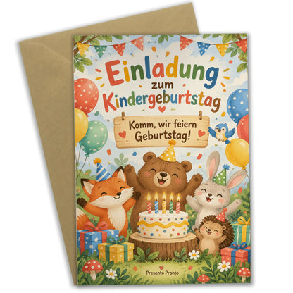 Fröhliche Einladungskarten zum Kindergeburtstag mit Waldtieren|p:2013002|h:6f26bae19adf4dd7fd7c915c2516cb80