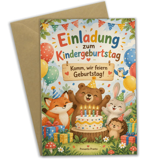 Fröhliche Einladungskarten zum Kindergeburtstag mit Waldtieren|p:2013002|h:6f26bae19adf4dd7fd7c915c2516cb80
