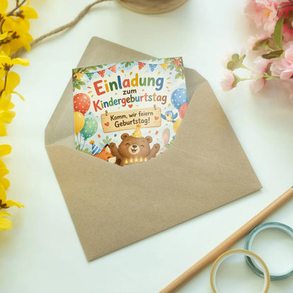 Fröhliche Einladungskarten zum Kindergeburtstag mit Waldtieren|p:2013002|h:5039452faaf93d7ccb3d1a4126a3f1c0