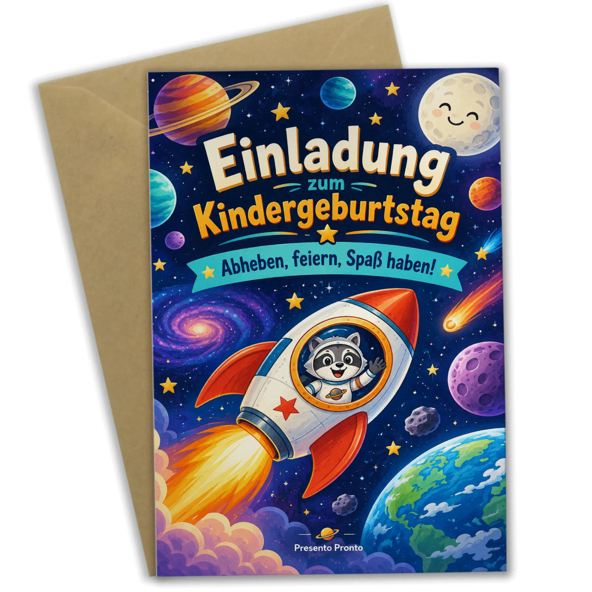 Lustige Einladungskarten zum Kindergeburtstag mit freundlicher Rakete|p:2013003|h:9062ec8a9617d85e9bdc5f2061515b13