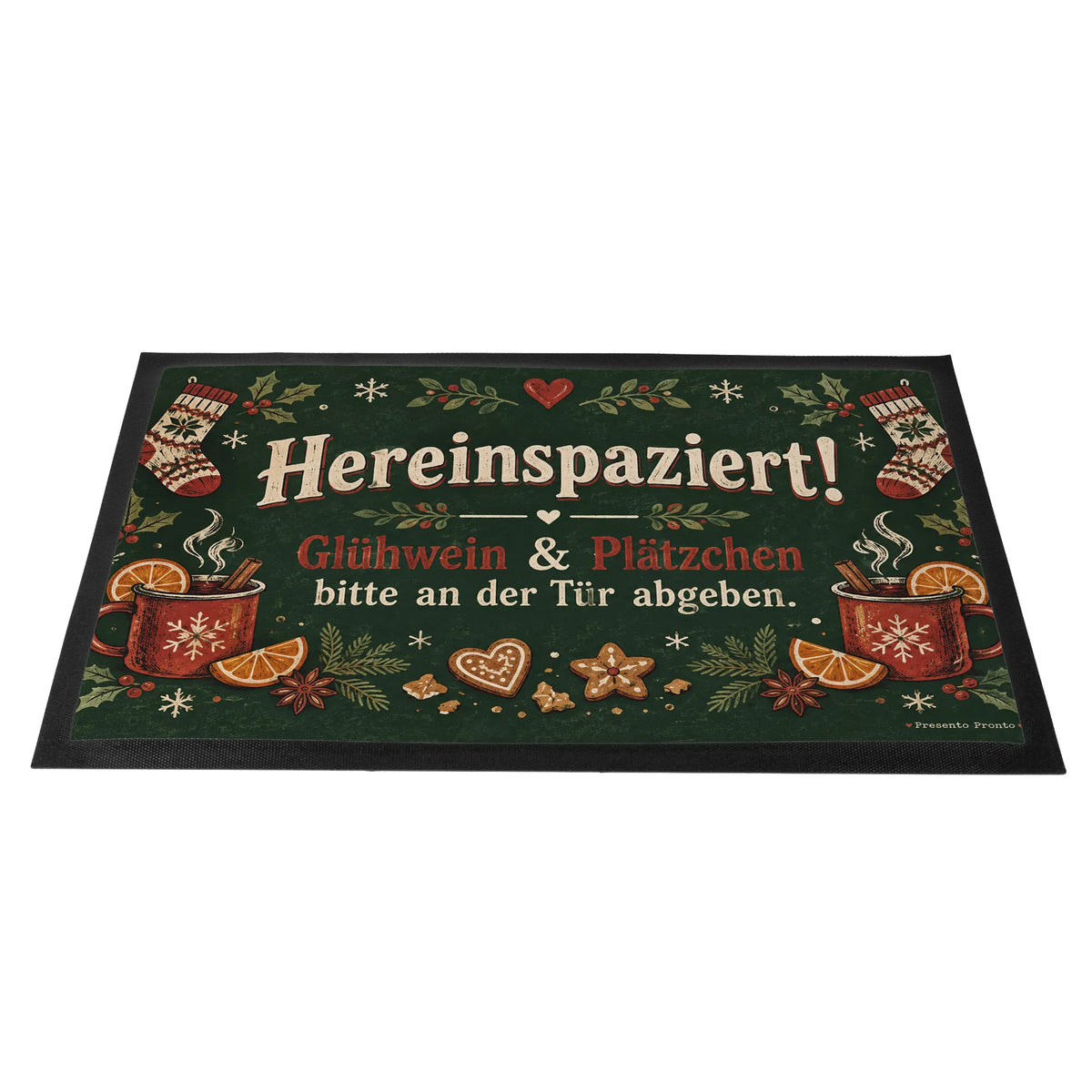 Lustige Fußmatte zu Weihnachten mit Glühweintassen|p:2013012|h:0d84581e61ac058e0ed83fb9dedc780a
