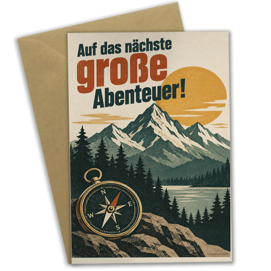 Abenteuerlustige Geburtstagskarte für Männer mit Bergsilhouette|p:2013027|h:e78a2994d47d092bd24f6f906f65e073