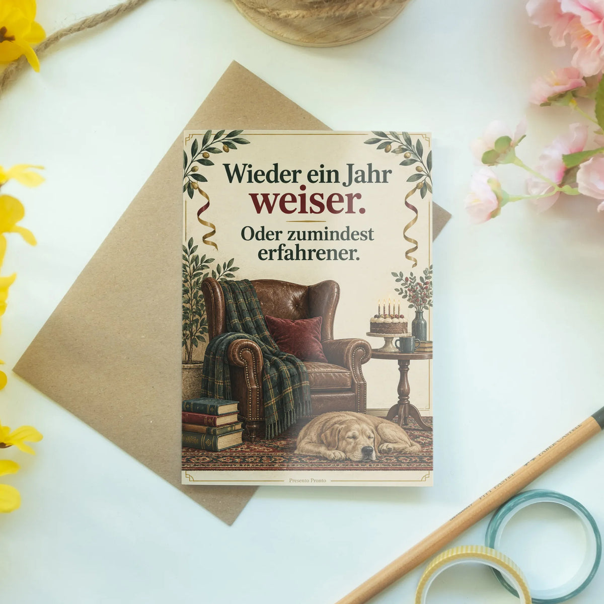 Lustige Geburtstagskarte für Männer mit Sessel und Kuchen|p:2013030|h:63c8247d382182db2bd55f7f46eb5979