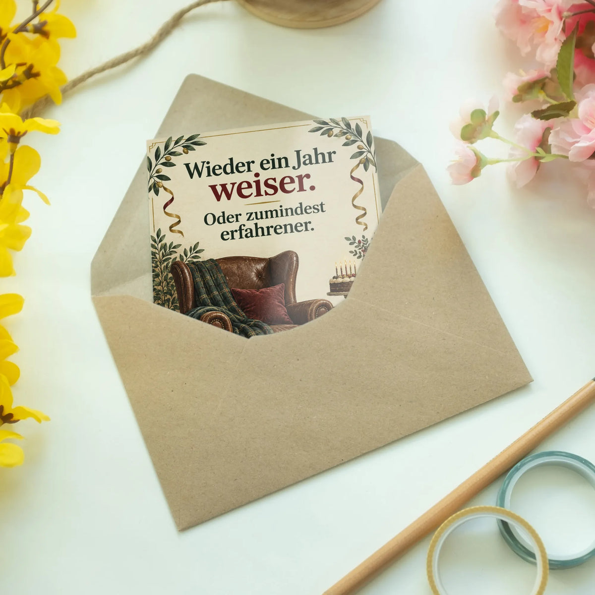 Lustige Geburtstagskarte für Männer mit Sessel und Kuchen|p:2013030|h:2bf31b440887482182f23fad2b579aa4