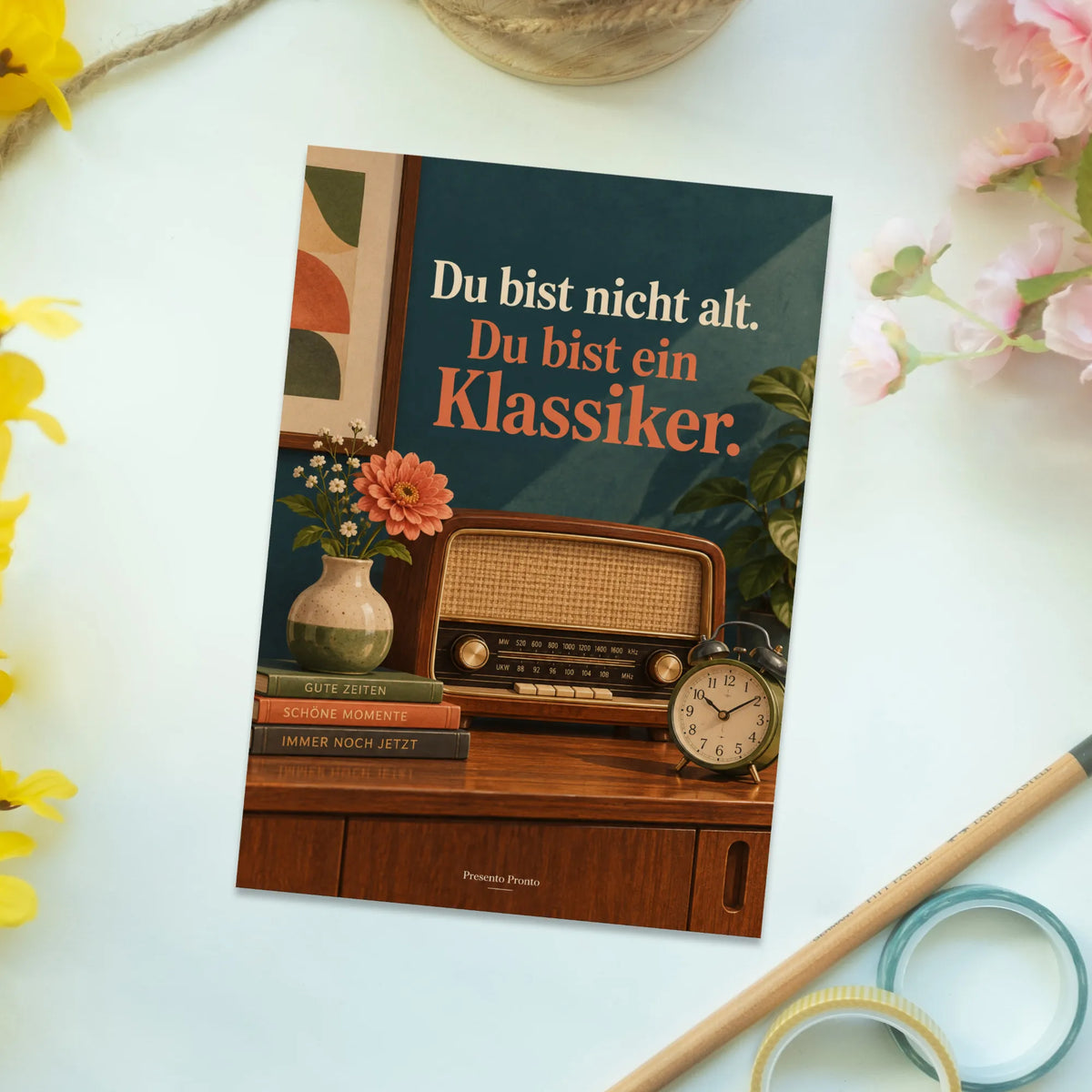 Lustige Postkarte zum Geburtstag mit Tischradio|p:2013042|h:f498230dc8996eb3eea7c68a36b997e8