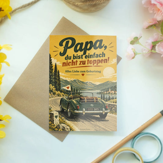 Liebevolle Geburtstagskarte für Papa mit nostalgischem Oldtimer|p:2013052|h:dfcc189052e7002a60ef4b3739deb6ee