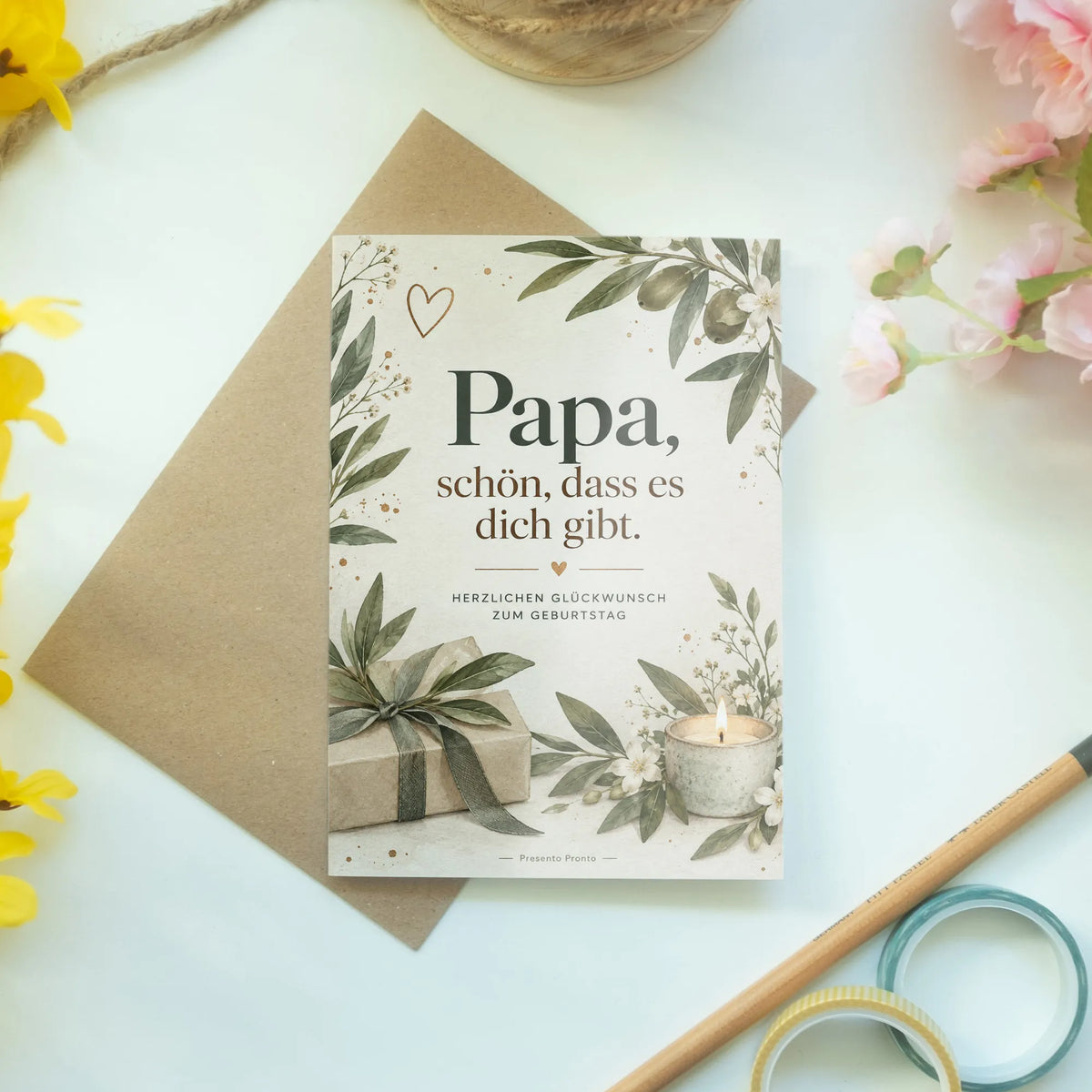 Liebevolle Geburtstagskarte für Papa mit Olivenzweigen|p:2013056|h:a74f1b22eda30a23b46c4636c338babe