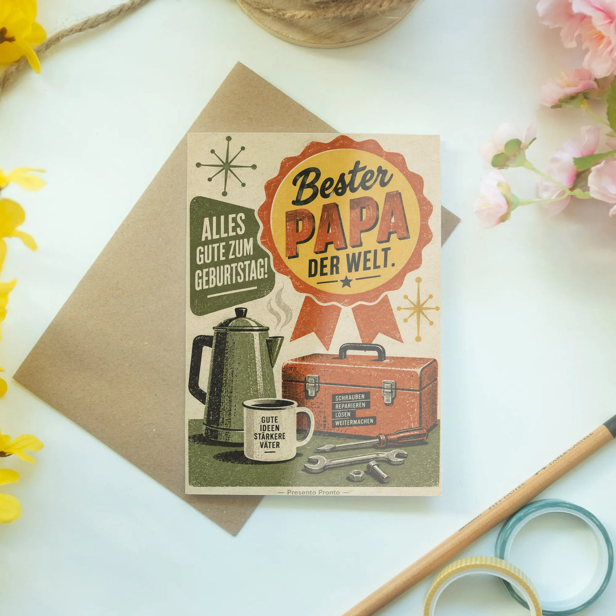 Herzliche Geburtstagskarte für Papa mit Kaffeekanne|p:2013079|h:6bfe38a65e3ae63dcb0404d59e463766