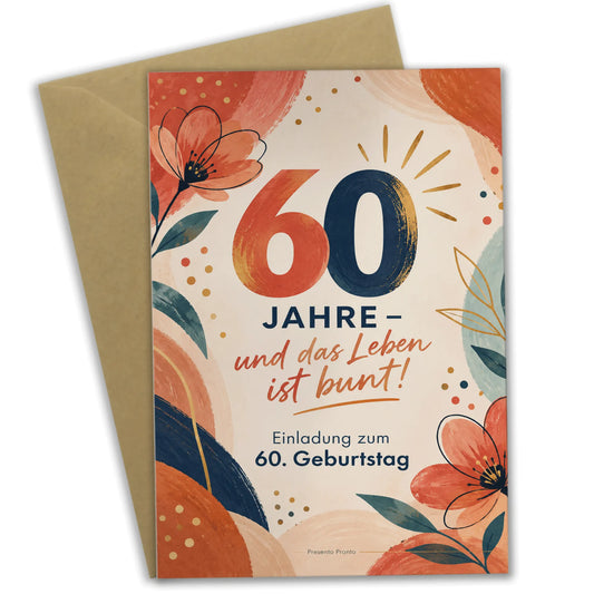 Farbenfrohe Einladungskarten zum 60. Geburtstag für Frauen mit Blumen|p:2013081|h:2577127208dc9dc8cf48423ef39f8984