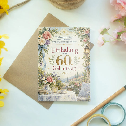 Festliche Einladungskarten zum 60. Geburtstag für Frauen mit Aquarellrosen|p:2013082|h:dc83397b9a5771e739ff6b0f6165c2ec