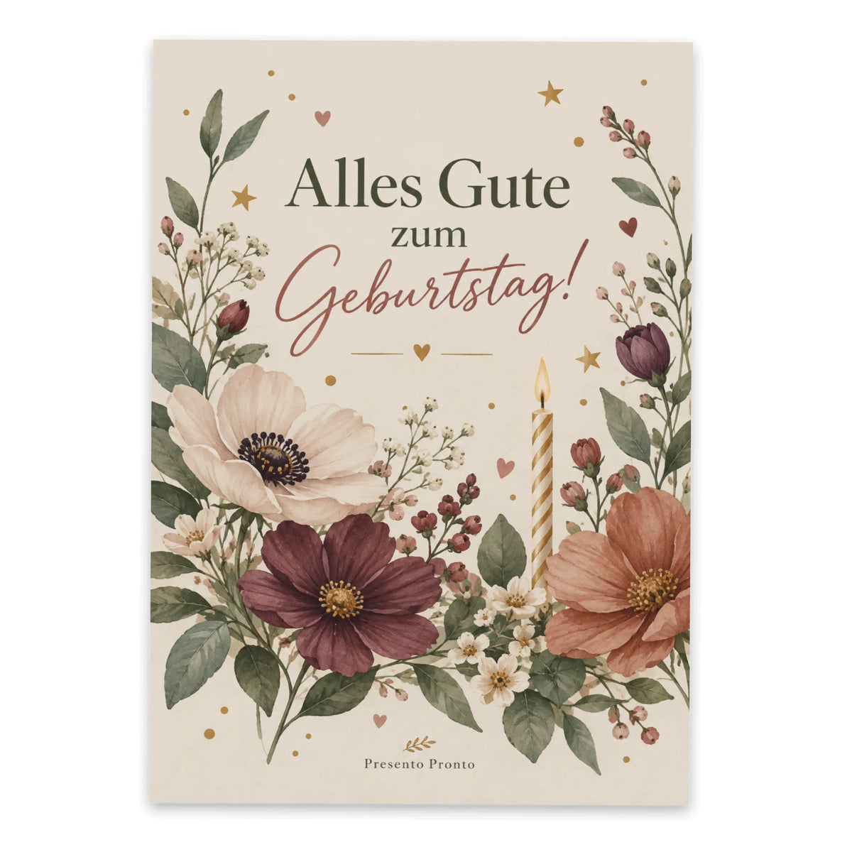 Elegante Grußkarte zum Geburtstag mit Wildblumen und Kerze|p:2013089|h:4f5fae11a43d12aa5e4adb996c866a06