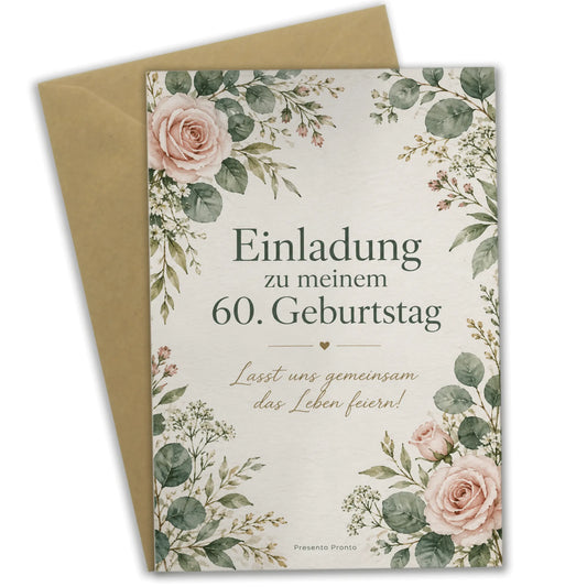 Elegante Einladungskarten zum 60. Geburtstag für Frauen mit Rosen|p:2013090|h:2757c1340d8891eb172a84d6082d7267