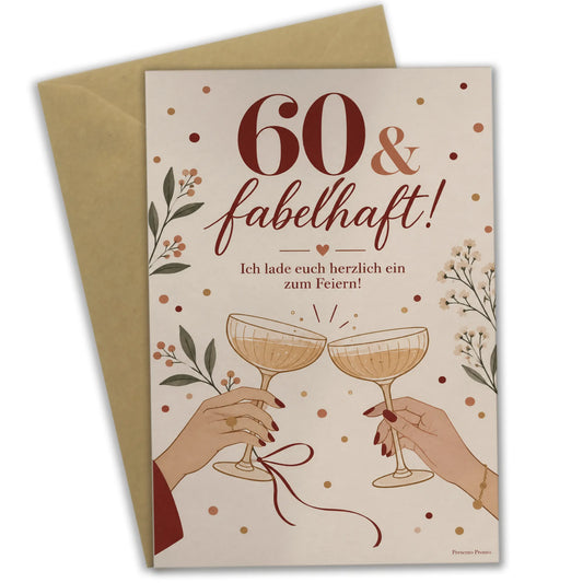 Festliche Einladungskarten zum 60. Geburtstag für Frauen mit Sektgläsern|p:2013091|h:643e2ca32d65698107e972912139b3bb