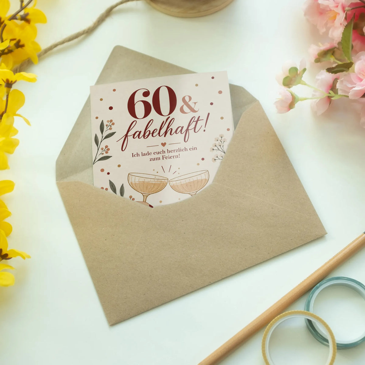 Festliche Einladungskarten zum 60. Geburtstag für Frauen mit Sektgläsern|p:2013091|h:c9ffa05327dd000d3d5d08fc1c1b4c77