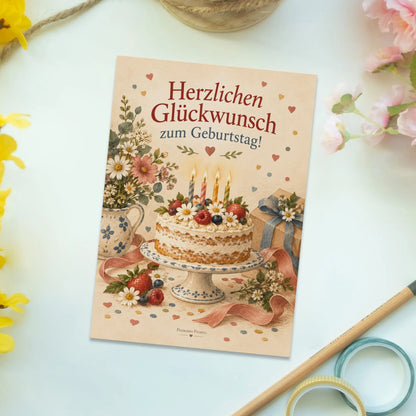 Herzliche Grußkarte zum Geburtstag mit Torte|p:2013094|h:dd09b86d31bc57abe954cf2cafeb1af0