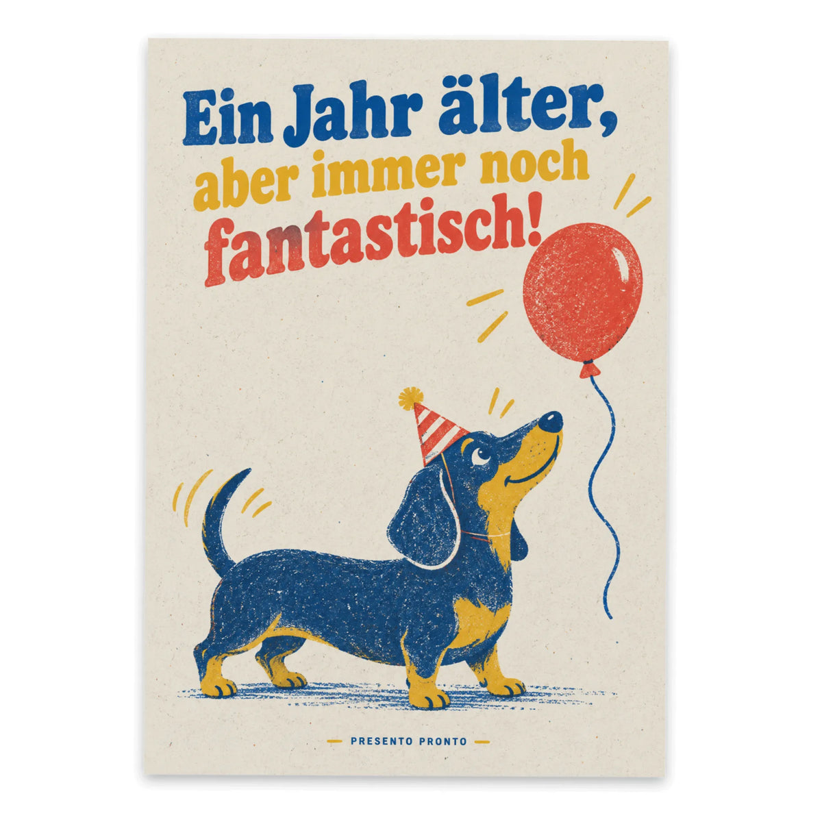 Fröhliche Grußkarte zum Geburtstag mit Dackel und Ballon|p:2013095|h:9d94f9980f2e86d883442e25502ea39b