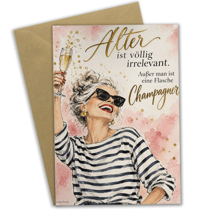 Lustige Geburtstagskarte für Frauen mit Champagnerglas|p:2013102|h:3885fc600765a87fdd8301054f296c59