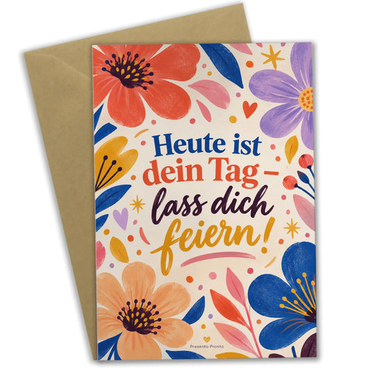 Fröhliche Geburtstagskarte für Frauen mit Blumen und Konfetti|p:2013104|h:ac6857045bc59176bc3e7e3239676e3b