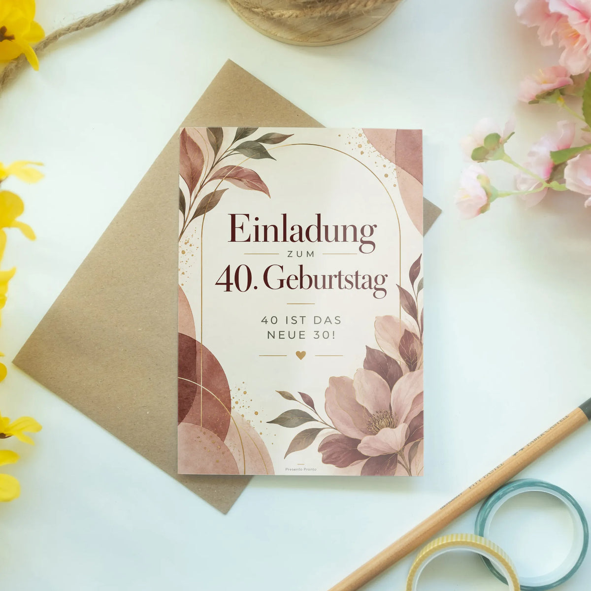 Elegante Einladungskarten zum 40. Geburtstag für Frauen in Rosé|p:2013110|h:167fa8b0e4f6455c2abb1838e1042a70