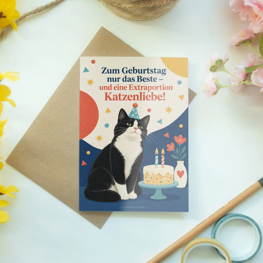 Süße Geburtstagskarte mit Katze und Partyhut|p:2013112|h:7899ba8d7371a8470fe6ef04267a9f44