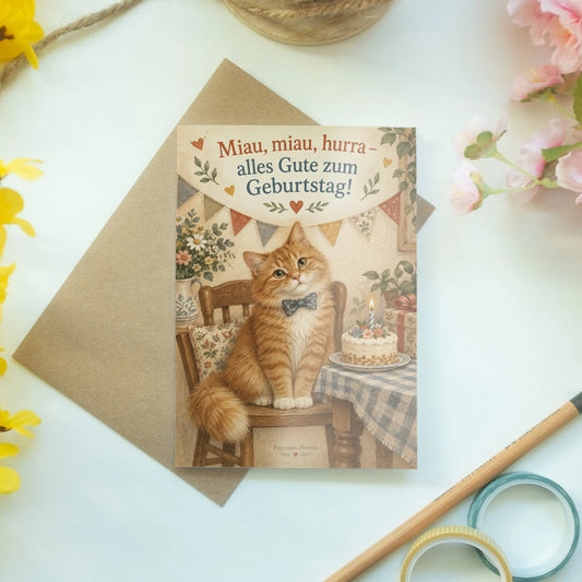 Lustige Geburtstagskarte mit orangefarbener Katze|p:2013113|h:8f757ca747843e8dbbee14ad838e26bf