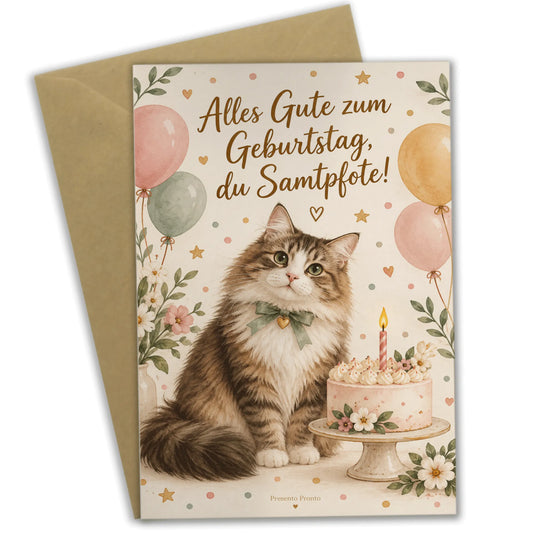 Süße Geburtstagskarte für Katzenfans mit Geburtstagstorte|p:2013114|h:2bf7e024473b6a28a21e4af652abc691