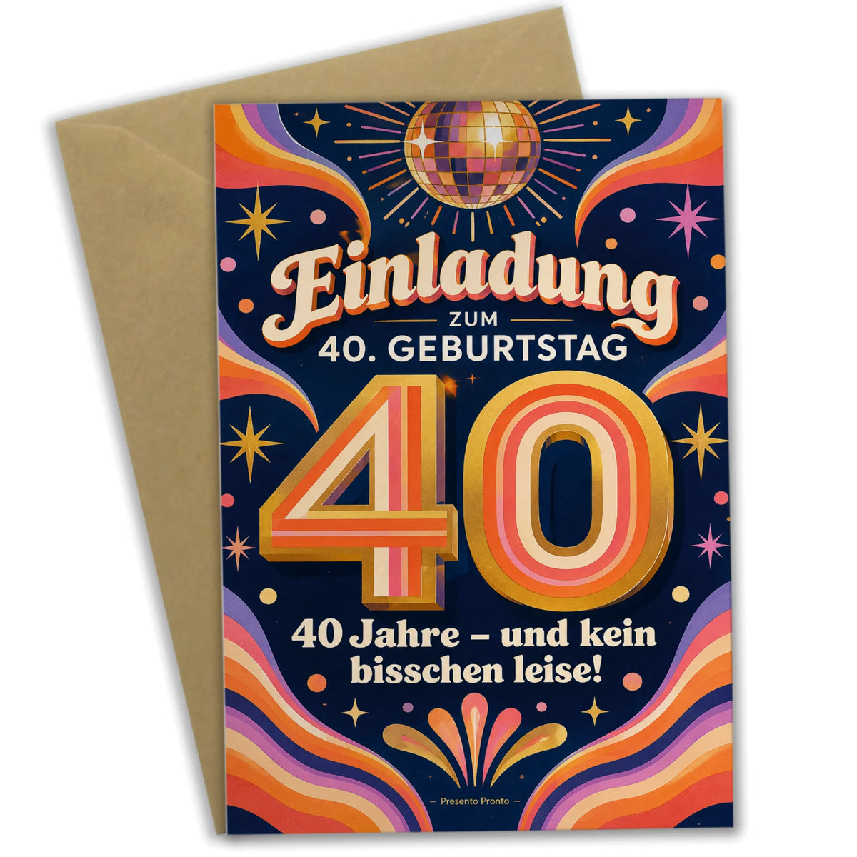 Lustige Einladungskarten zum 40. Geburtstag für Frauen mit Discofarben|p:2013118|h:f0fce892fc484590f1d18e2c597424ed