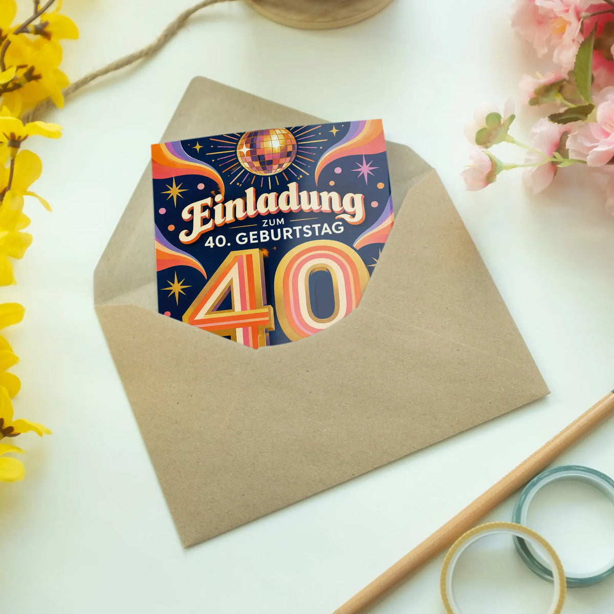 Lustige Einladungskarten zum 40. Geburtstag für Frauen mit Discofarben|p:2013118|h:09c19d807de54db977c69709e5eae431