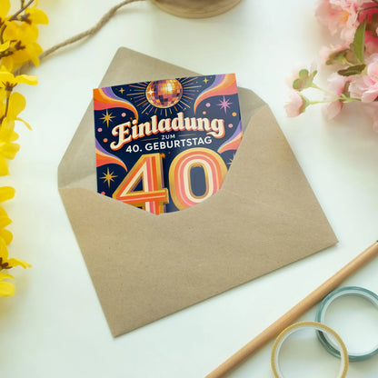 Lustige Einladungskarten zum 40. Geburtstag für Frauen mit Discofarben|p:2013118|h:09c19d807de54db977c69709e5eae431