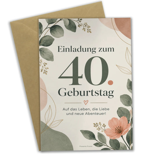 Elegante Einladungskarten zum 40. Geburtstag für Frauen mit Blättern|p:2013119|h:82cb611478d0671d0c05cacb2ab68699