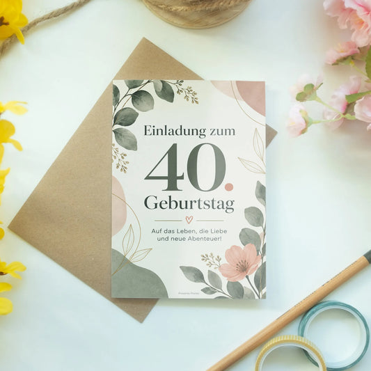 Elegante Einladungskarten zum 40. Geburtstag für Frauen mit Blättern|p:2013119|h:03324b87e91dbdb9dd68ec6335b6ba43