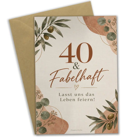 Elegante Einladungskarten zum 40. Geburtstag für Frauen mit Olivenzweigen|p:2013120|h:974706ccdc2a3d6718a52a154240c151